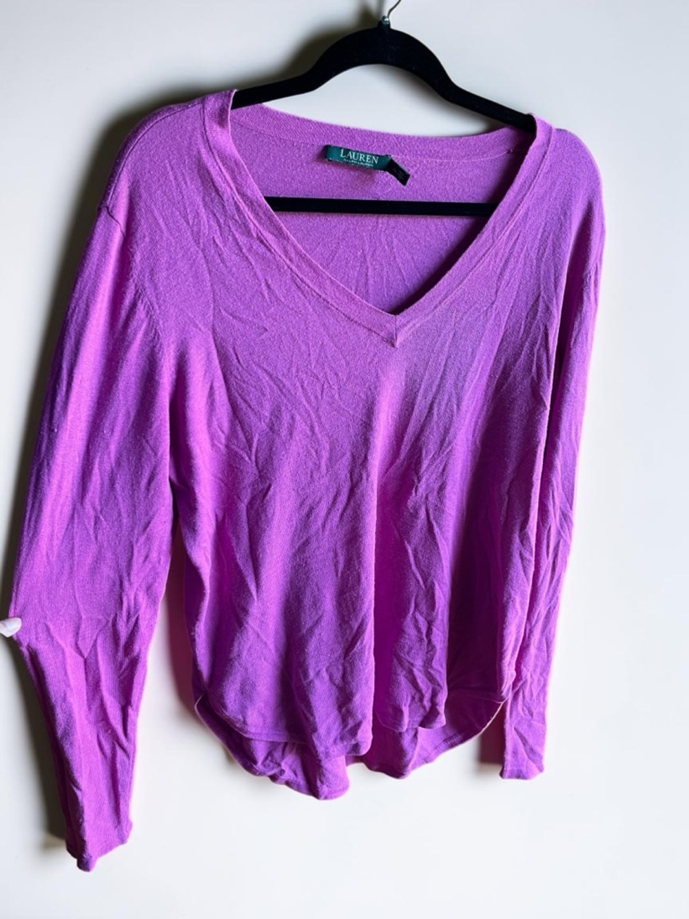 Lauren Ralph Lauren Bright Magenta V-Neck Long Sleeve Tunic Top Womens Size XL